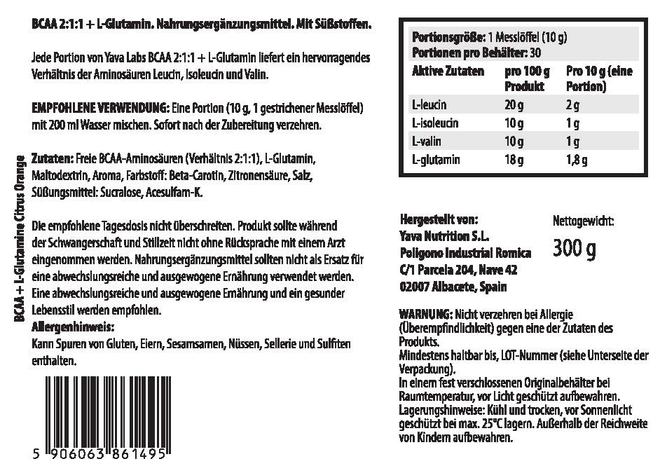 Yava Labs BCAA 2:1:1 + L-Glutamine